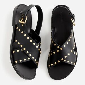 Madewell Tuley Crossover Sandal Black Leather Gold Studs Slingback
